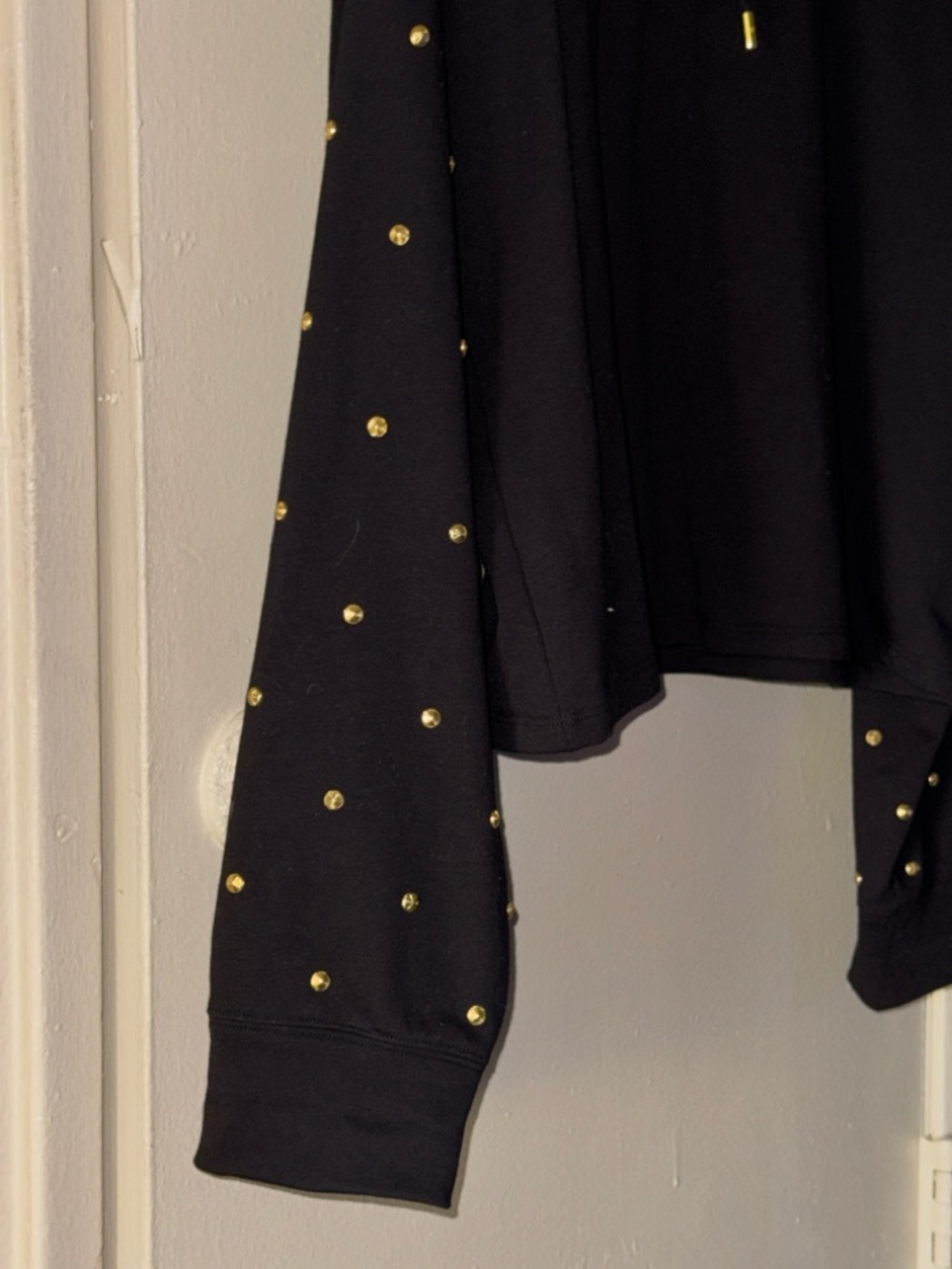 Michael Kors Black Hooded Sweatshirt with Gold Stud Sleeves - Picture 5 of 5